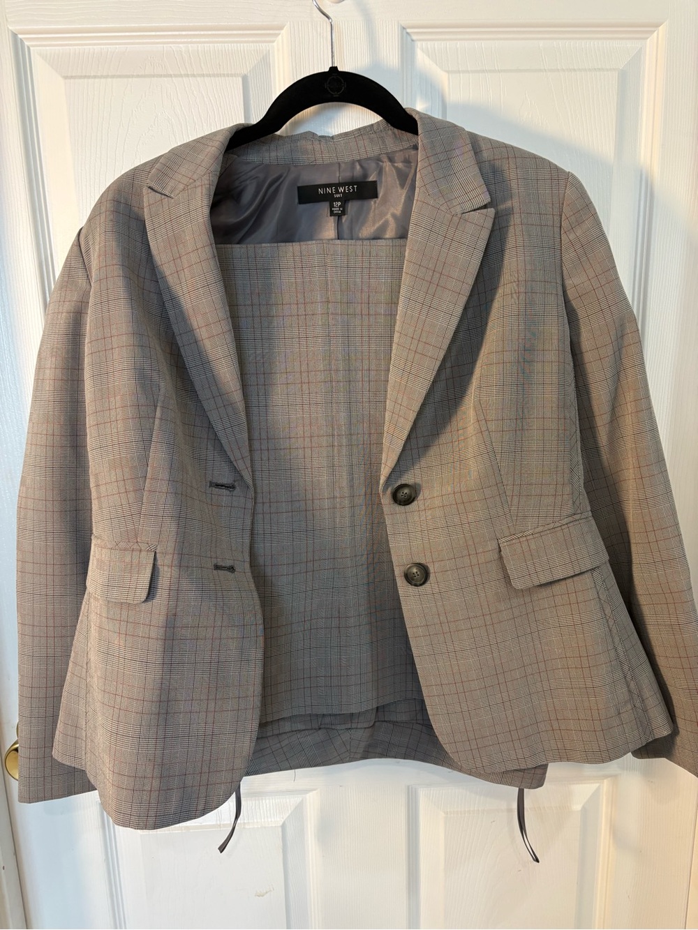 Nine West Gray Plaid Tailored Pantsuit - Picture 7 of 7